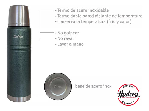 Termo Hudson Acero Inoxidable Tapón A Presión 1 L Tapa Mate
