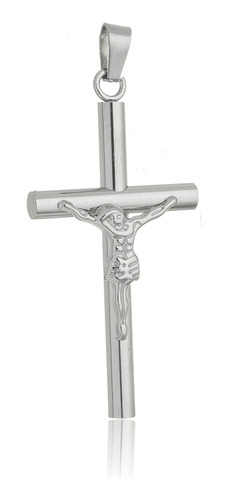 Pingente Crucifixo C/ Cristo Cruz Palito Aço Inox Unissex M3