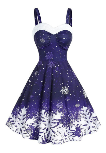 Vestido Vintage De Navidad Con Estampado De Copos De Nieve