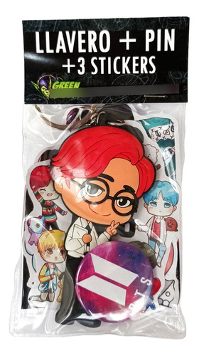 Pack De Llavero + Pin + Stickers Bts Kpop Bt21 Corea Anime