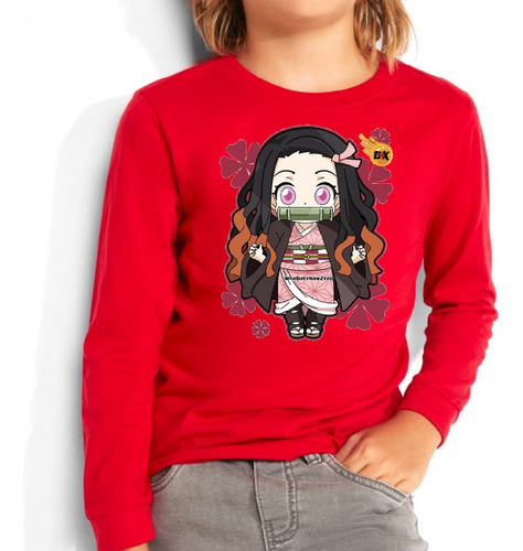 Polera Manga Larga Algodón Niñas Nezuko Demon Slayer