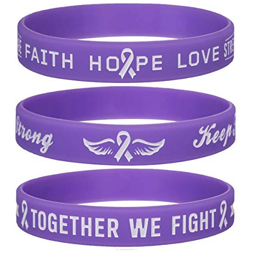 Purple Awareness Ribbon Silicone Bracelets With Motivat...