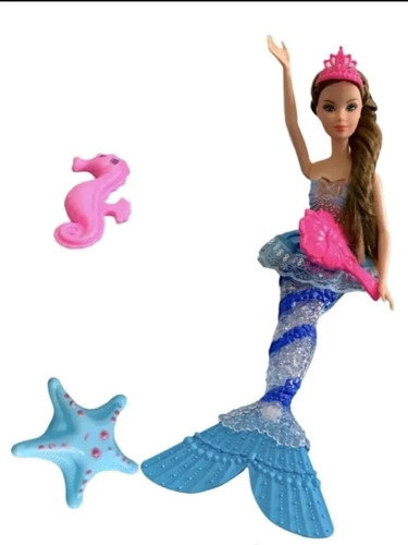 Boneca Sereia Acende Luz Emite Som Com Acessórios