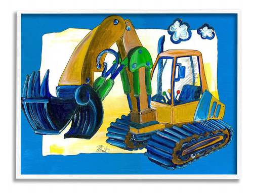 Stupell Industries Excavadora Amarilla Con Borde Azul, Diseñ