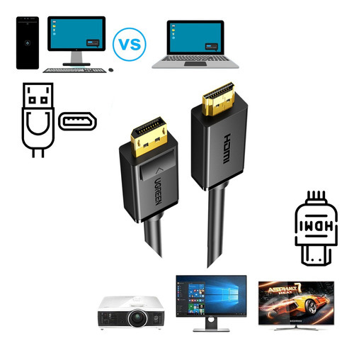 Cable Ugreen 10203 Dp A Hdmi 3m Negro 4k 30hz