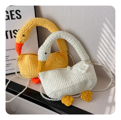 Bandolera Tejida De Lana Con Cadena De Perlas Para Mujer