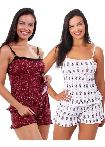 Pijama Feminino Baby Doll Plus Size Sem Renda Ligante Confortável Estampas  Sortidas Moda Nova Friburgo 1510