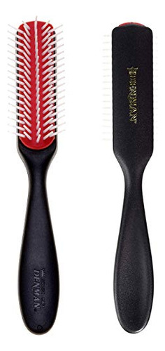 Denman 5 Row Classic Styling Brush, Large D143 Color Negro Y Rojo