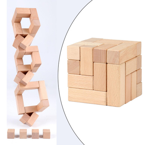 Puzzle Cube Building Blocks Alivio Del Color De Madera