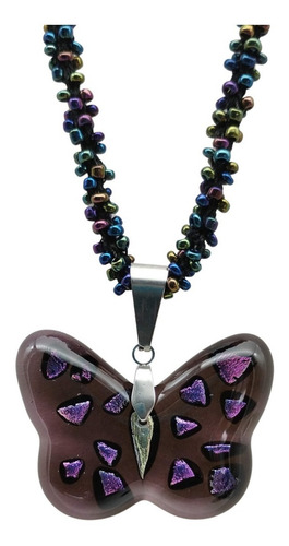 Collar De Mariposa De Vidrio Dicroico