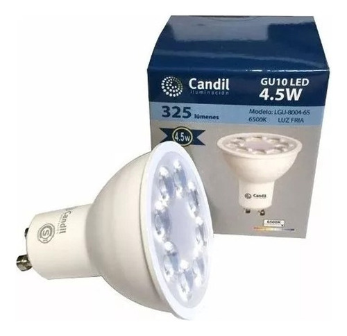 Dicroica Led Gu10 4,5w Blanco Frio Candil Angulo Cerrado