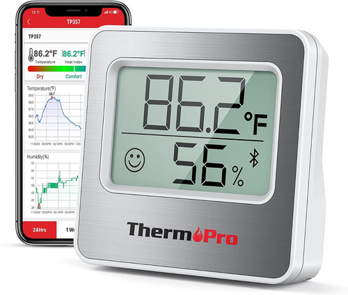 Imagen 1 de 9 de Termómetro Higrómetro Digital Bluetooth Thermopro Tp357 Indo