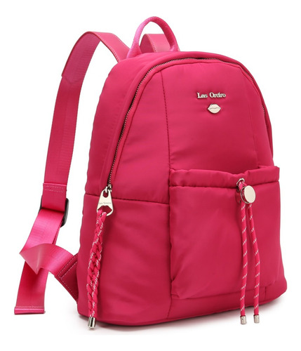 Mochila 14 Oreiro 27484 Nylon C/bolsillo Y Cordon Adelante Color Fucsia Diseño de la tela Liso