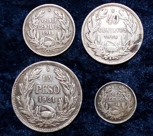 Monedas Chile 1908/1921. Lote #2. X 4 Uni. Plata