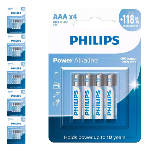 24 Pilhas Alcalinas Aaa 3a Palito Philips 6 Cart