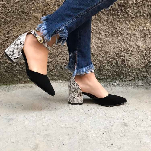 Zapatillas Cerradas Tacón Cuadrado Rojo Negro Beige | Envío gratis