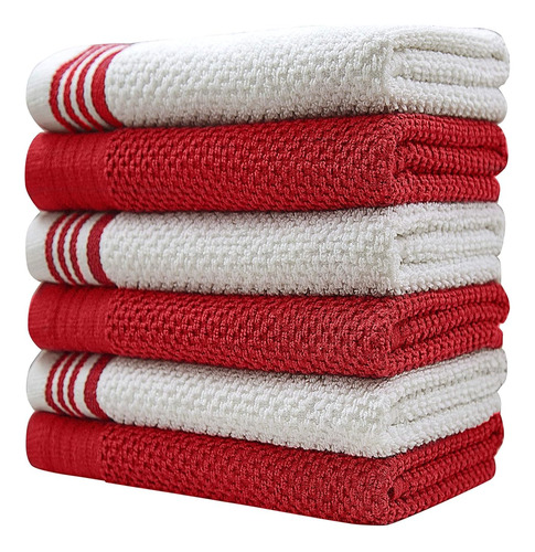 Paños Para Cocina Diseño Rayas Rojo 71x40 Cm Absorbente 6 Pz