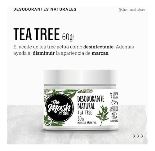 Desodorante Sólido Natural - Axilas Pies Coco, Karite, Vit E Fragancia Tea Tree