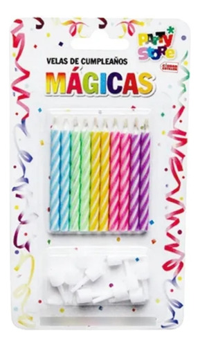 Party Store velas rayadas mágicas con porta vela 10 unidades