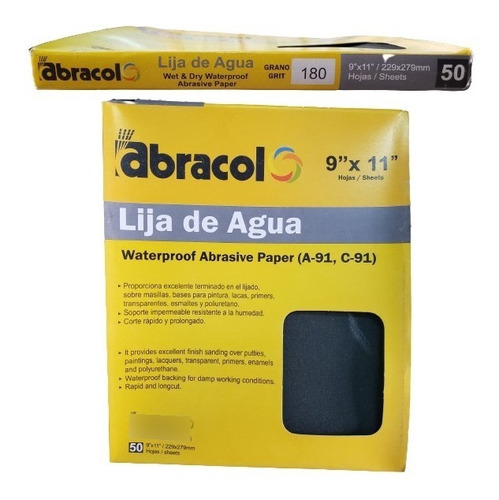 Pliego Lija De Agua Abracol Grano 180 Paq 50und