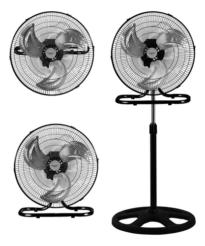 Ventilador 3 En 1 Pie, Piso O Pared 3 Aspas De Aluminio 65w 45.72 Cm 127v/60hz/65w Negro Metal Aluminio 3