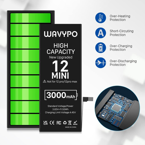Wavypo Batería Para iPhone 12 Mini, Nueva Versión Mejorada D