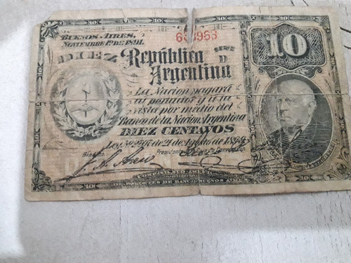 Billete 10 Centavos Moneda Nacional 