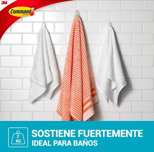 Imagen 2 de 4 de Percha 1 Gancho Grande Oval 3m Command 2 Kg Adhesivo Baño