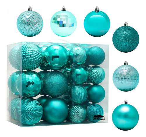Bolas De Arbol Navidad  46 Unidades 3tamaños Verde Azulado