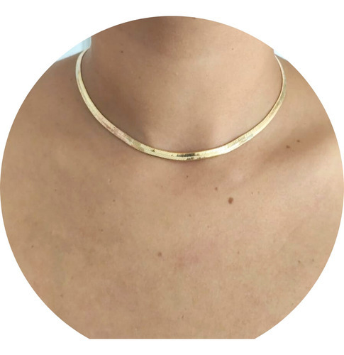 Colar Choker Fita Lisa Malha Tendência Folheado A Ouro 18k Cor Dourado