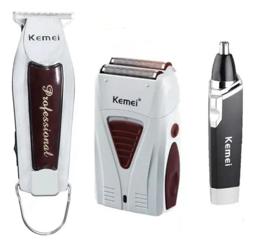Combo Kemei Acabamento 9163 Shaver 3382 E Trimmer Nasal Cor Prateado 110v/220v