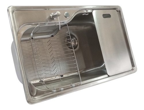 Bacha Cocina Pileta Simple + Dosificador Y Tabla Acero 87cm