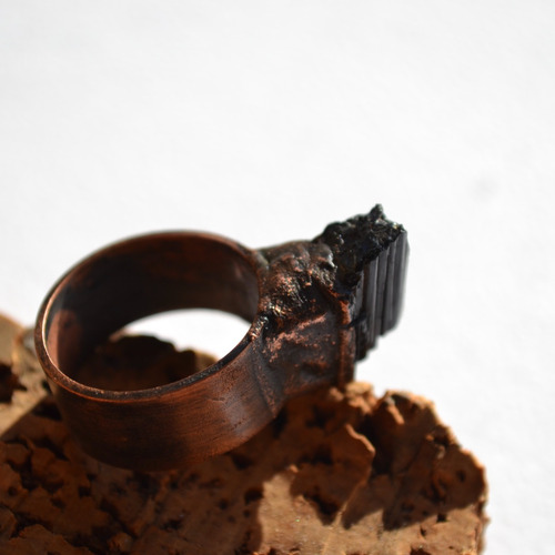 Imagen 2 de 8 de Anillo Piedra Turmalina Negra, Cobre, Amuleto De Proteccion