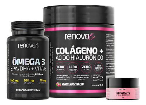 Colágeno Renova Be Verisol Com Ácido Hialurônico + Omêga 3 Sabor Cranberry + Ômega 3 Com Vita E