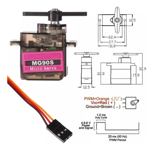 6 Piezas Servomotor Mg90s Metálicos 2.2kg For Arduino