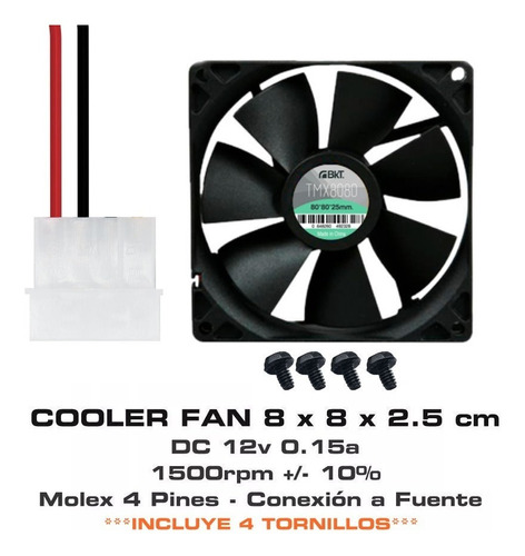 Ventilador Cooler Fan 80mm 8x8x2.5cm 1500rpm Molex Gabinete