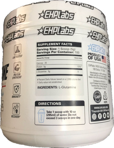 Ehp Labs Glutamina Grado Farmacéutico Polvo 100ser 500gr Sabor Sin Sabor