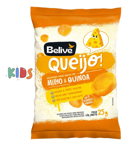 Belive salgadinho kids queijo com milho e quinoa sem glúten 25g