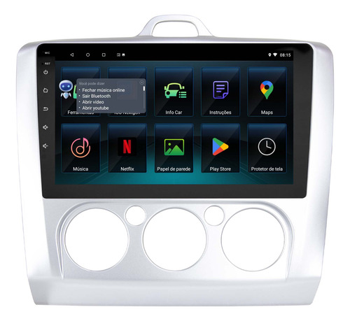 Multimidia Focus 08/13 9p Android 14.0 2gb Voz Carplay Qled