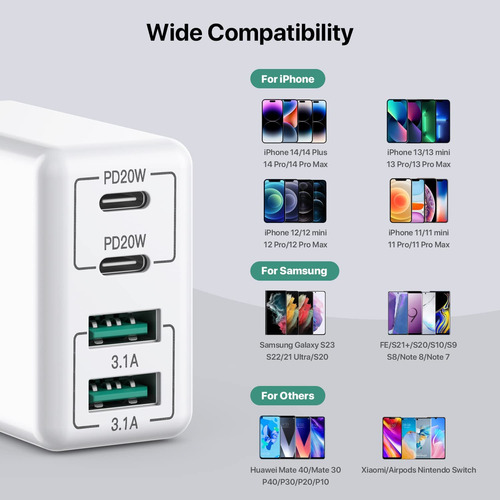 Cargador De Pared Usb C 40 W 4 Puertos Usb C Bloque De Carga