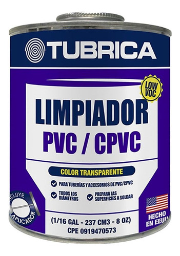 Limpiador Primer Tuberia Pvc Cpvc 1/16 Gal Tubrica 237 Cc