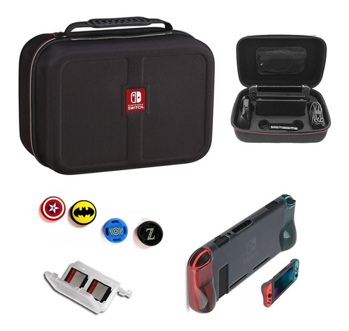 Estuche Maleta Para Nintendo Switch+ 4 Thumbs + Bomper +caja