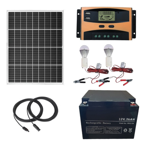 Kit Solar Fotovoltaico Batería 26a Luces Celular Ventilador 