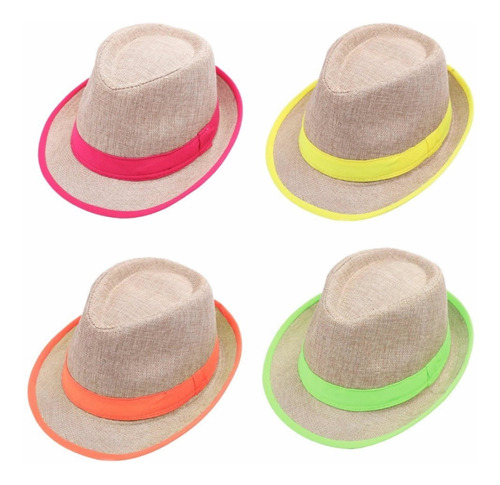 Sombrero Gorro Panamá Panameño Funyi Con Cinta Fluo