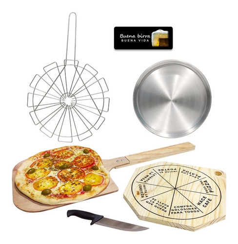 Parrilla Pizza Pala Horno Barro Tabla Pizza Set X 6