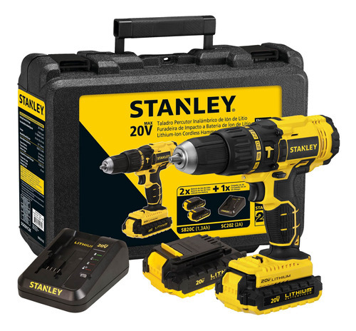 Taladro Percutor 20v + 2 Baterías Stanley Sch201c2k-b2c Color Amarillo