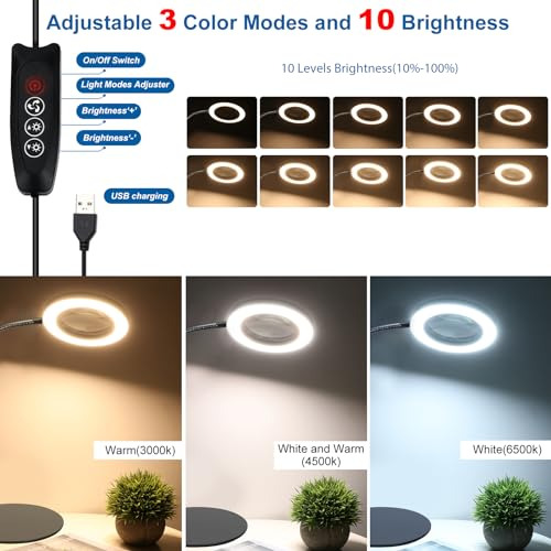 Lupa 30x 10x Con Luz Y Soporte Lámpara De Aumento 2 En 1 Con