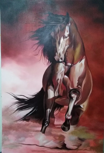 Cuadros Al Oleo Caballos Pintados A Mano 120 X 80 Cm 