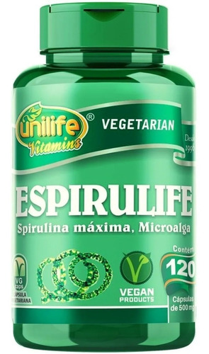 Espirulife Spirulina 500mg Unilife - 120 Cáps Sabor Sem sabor