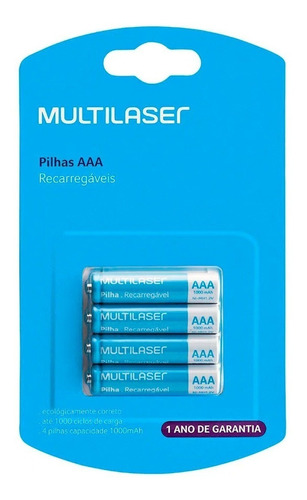 Pilha  recarregável AAA Multilaser Recarregáveis CB050 Cilíndrica - kit de 4 unidades